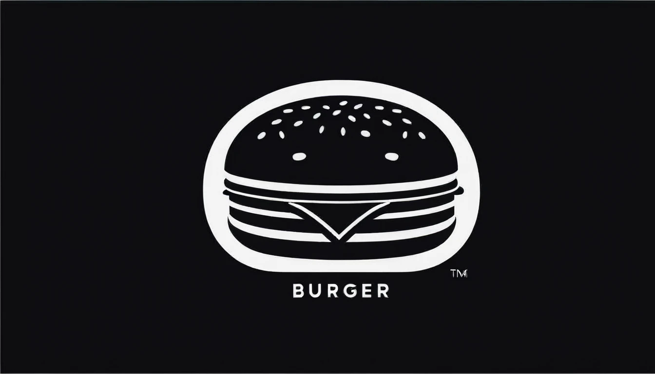 negative space logo silhouette burger shape , low detail, luxury, very simple, connocation, vector, 2D, modern white and black company logo