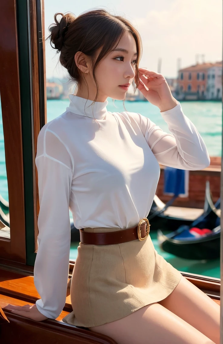 (Rim Light、A luxurious white shirt and white panties、Hair tied up、Woman riding a gondola in Venice、Woman toasting with a red Venetian glass:1.4).Woman in a gondola in Venice、Light brown hair、Elegant hairstyle、Blue Eyed Woman、A woman with a cute upward gaze、When the sky gets dark、When the sun goes down the sky turns red、Tight clothing that shows your body lines、、Elegant summer knitwear、Elegant summer sweater、Leather Belt、Short skirt、Dress elegantly着こなす、Luxury Bagedium Shorthair:1.4))、The sun shines on her、Light brown hair、Light brown hair、The sky was dyed red、There are clouds、private's cute、彼女のAmple breastsは服の上からでも明らかです.、輝く太陽はとてもbeautiful、Dusk is approaching、Lens flare、You can see the sunset、((Sunlight reflecting off the ocean、Ocean View、The sun shines on the ocean、'beautiful.、Small earrings、private'evening、Birds are also flying、、Brown Hair Color、Tying up hair、The woman is on the right:1.4))、Luxury Leather Belts、Shiny clothes、Light beige hair color、Background Blur、Braid only the front hair、Light brown hair、{{Cowgirl Shot}}、((Close-up shot from the waist up、Ample breasts:1.4))、にっこりsmile、Silk clothing、服からでも分かるAmple breasts、Braid only the front hair、Cowboy Shot、Gorgeous white collared silk shirt and brown skirt、Dress elegantly、Luxury Bags、素敵なsmile、((Ample breasts))、Full body photo、ring、Short skirt、Tuck your hair behind one ear、Silver Necklace、smile、 Elegant ponytail、Caustics、Highly detailed photos、Very beautiful and ideal short hair、Super no makeup、(8k、RAW Photos、Highest quality、masterpiece:1.2)、(Realistic、Realistic)、1 girl、((Medium Short Hair、Looking into the camera:1.4))、Hair blowing in the wind