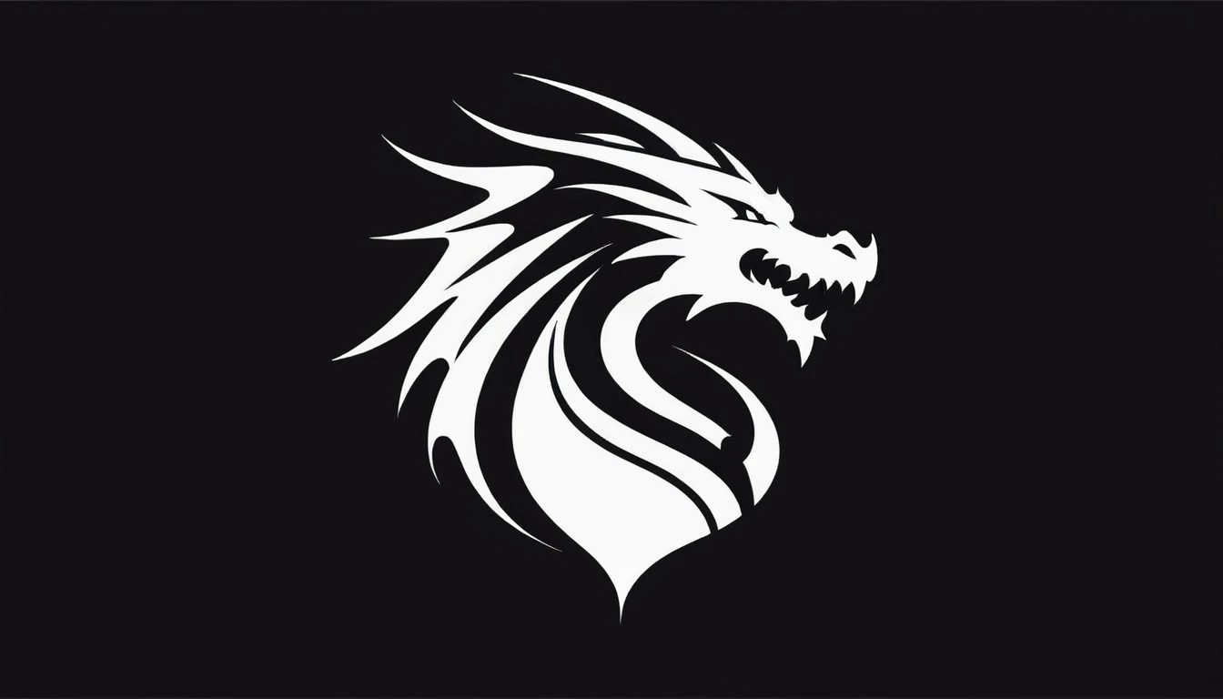 negative space logo silhouette dragon angry shape , low detail, luxury, very simple, connocation, vector, 2D, modern white and black company logo