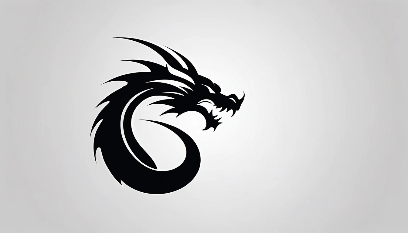 negative space logo silhouette dragon angry shape , low detail, luxury, very simple, connocation, vector, 2D, modern white and black company logo