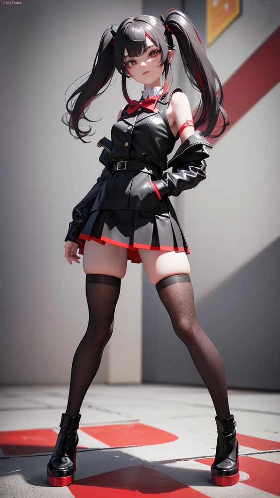 girl in a short fluffy mini skirt in knee-length stockings, red-gray hair,Twin Tail, full height, 3D wallpaper. girl in a short skirt in knee-length stockings, red-black hair,Twin Tail, full height, 3D wallpaper.