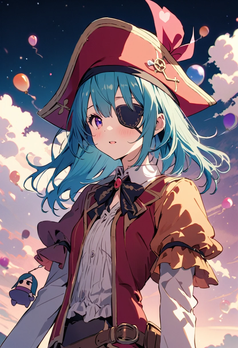 ((Loli Pirate:1.3)),((Eye patch:1.3))、((Upper Body:1.3))masterpiece, Highest quality, Illustration of the novel, High resolution, 18+ Adult content, Sensual, Intimate, Emotional, Passionate, romantic, sweet, Adorable, Innocent, Pure, Charmな, Charmな, Charm, mysterious, Charmな, Charmな, Immersive, Charmな, dream-like, Surreal, Imaginative, Whimsical