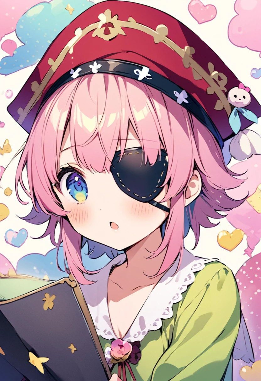 ((Loli Pirate:1.3)),((Eye patch:1.3))、((Upper Body:1.3))masterpiece, Highest quality, Illustration of the novel, High resolution, 18+ Adult content, Sensual, Intimate, Emotional, Passionate, romantic, sweet, Adorable, Innocent, Pure, Charmな, Charmな, Charm, mysterious, Charmな, Charmな, Immersive, Charmな, dream-like, Surreal, Imaginative, Whimsical