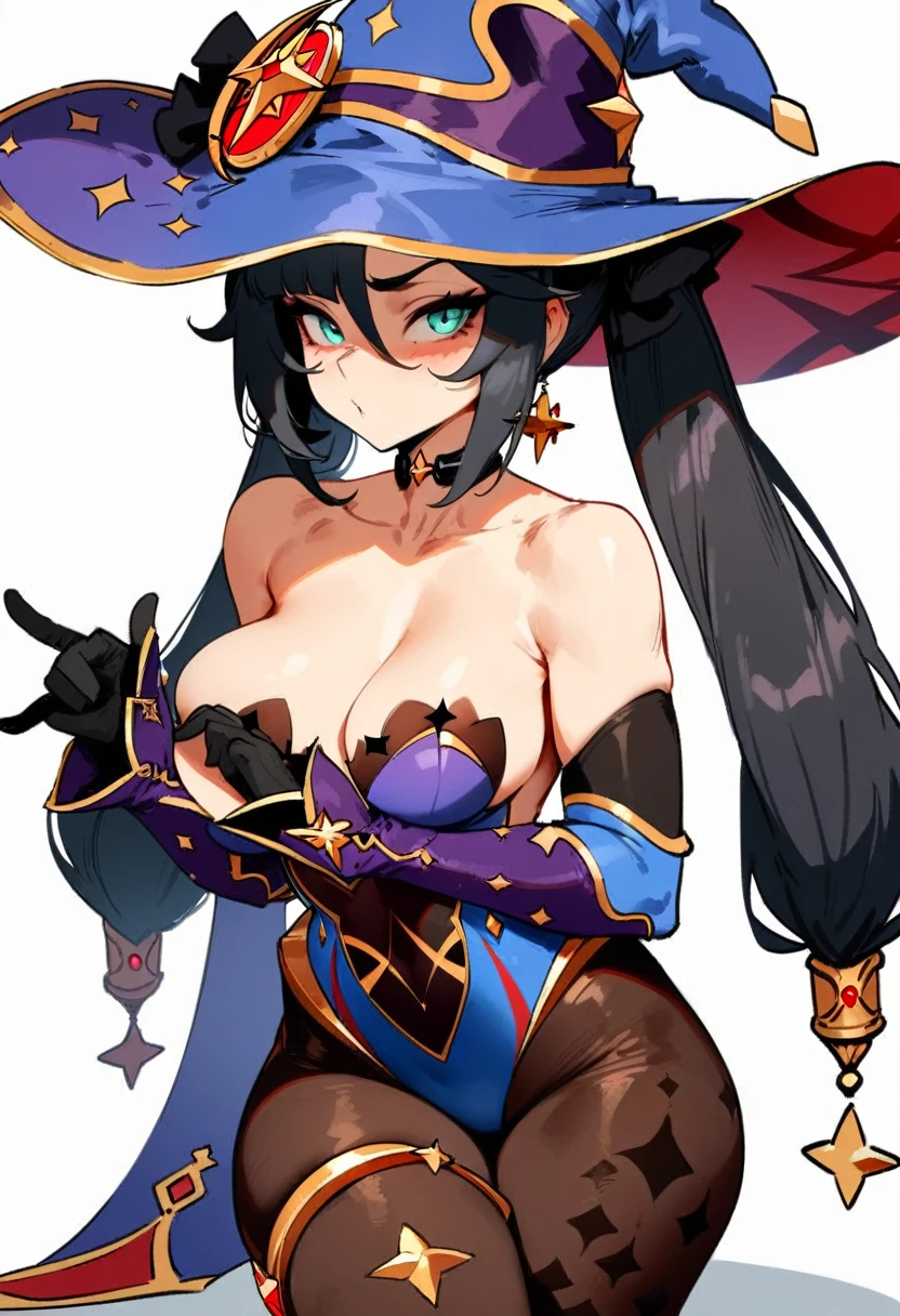 1girl, mona \(genshin impact\), genshin impact \\\\\ masterpiece, best quality, very aesthetic, absurdres, newest \\\\\\ slim body,///// ,by nyantcha,cutesexyrobutts , by khyle,,////// ,,solo,, , ,,detailed face, , ,, , , wallpaper, , beautiful face,  sexy, , pantyhose, rating:nsfw,, blush, , white background, big tits, hat,topless
