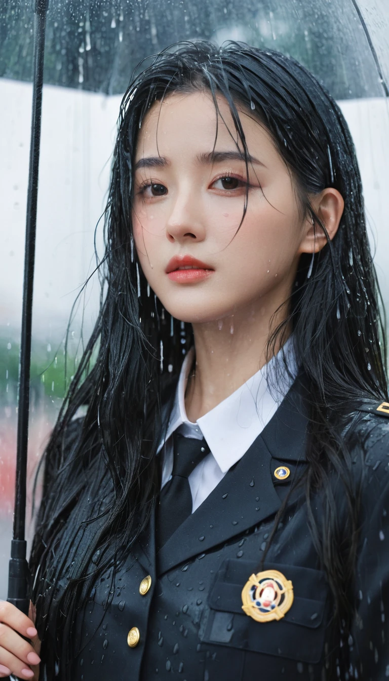 1girl, long black hair, uniform, shy, blush, wet, rain, transparent, (masterpiece, best quality), soft light, cinematic composition, cinematic light
