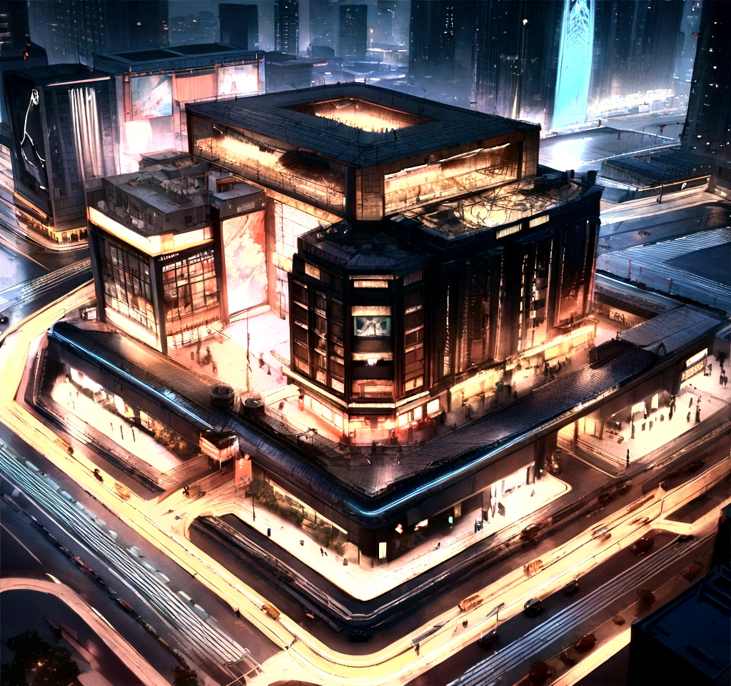 Cyberpunk cities in science fiction movies, Empty Streets, night, Chinoiserie architecture, Established, irregular, Circuit board, wire, complicated, Very detailedな, Realistic, hyper Realistic, high quality, Highest, Very detailedな, Crazy details, Very detailed, PhotoRealistic, A magnificent composition, Highest品質, 32K --v 6