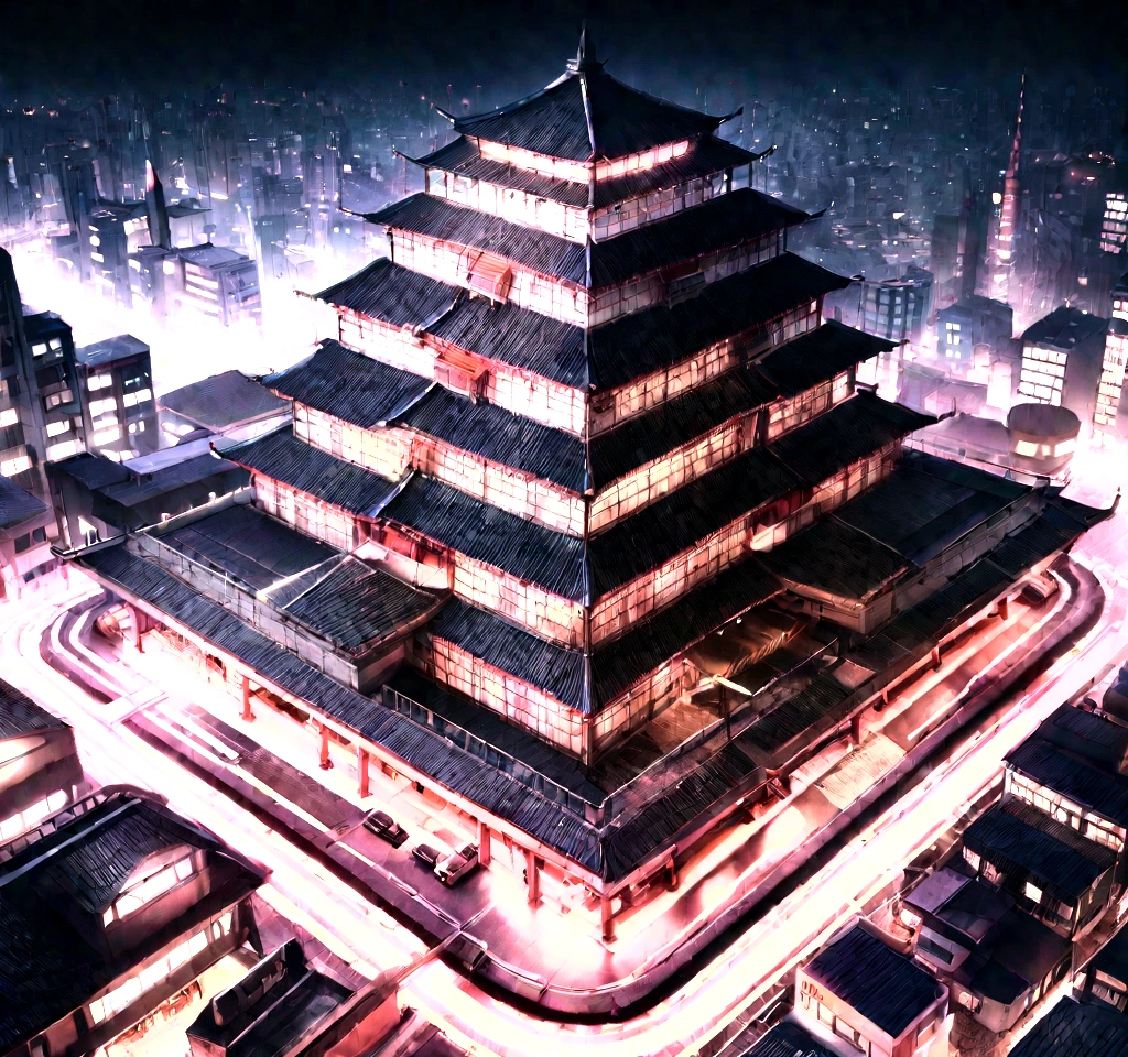 Cyberpunk cities in science fiction movies, Empty Streets, night, Chinoiserie architecture, Established, irregular, Circuit board, wire, complicated, Very detailedな, Realistic, hyper Realistic, high quality, Highest, Very detailedな, Crazy details, Very detailed, PhotoRealistic, A magnificent composition, Highest品質, 32K --v 6