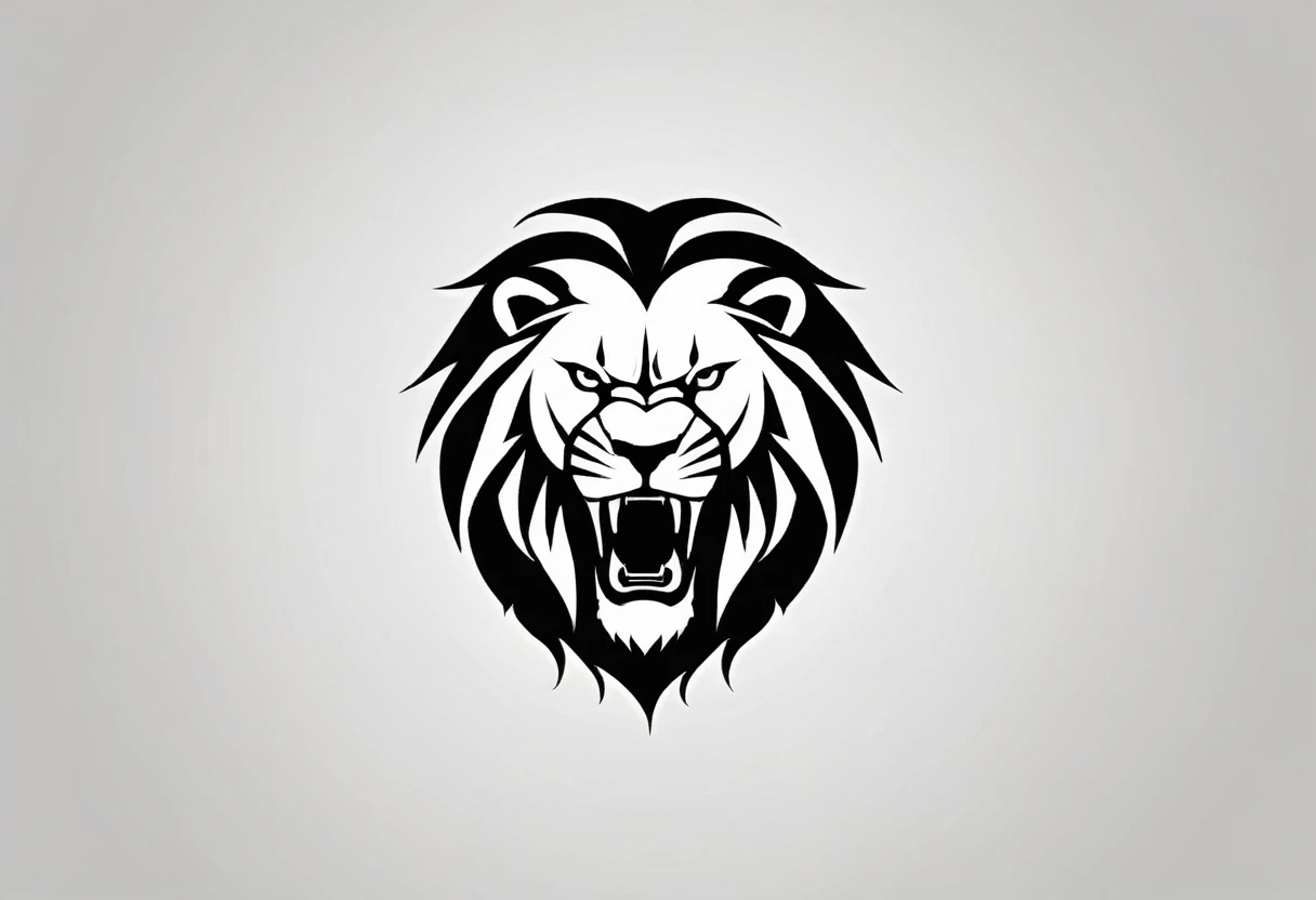 negative space logo silhouette lion angry shape , low detail, luxury, very simple, connocation, vector, 2D, modern white and black company logo