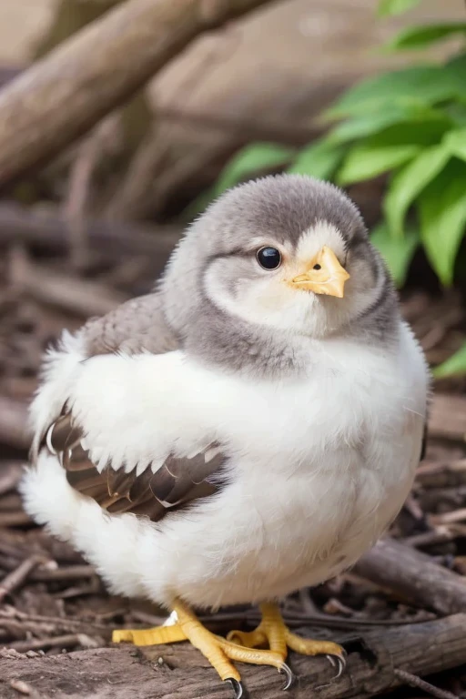 Write a chick。
Characteristic color: Gray, multiple mud stains, round face, Innocent smile This duck is not afraid of being called sarcastic and insulting by his siblings.、It is a positive trait to convert words into compliments.。
Please make me smile more。

Please make it like the anime picture。