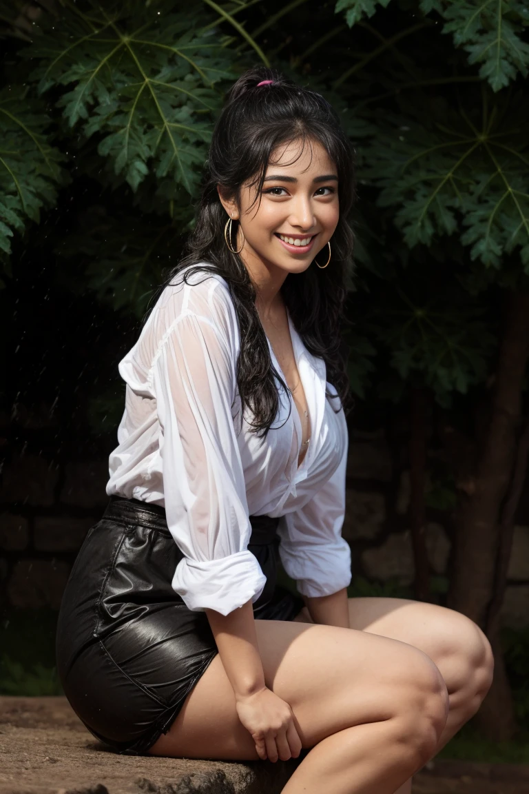 HD wallpaper 32k cinematic shoot of a Beautiful cute Pooja Hegde, with thick thighs and a curvy waist, smiling, wearing a Shirt without pant, ((large huge earrings)), ((Double thick thighs)), ((sitting)), ((legs crossed))