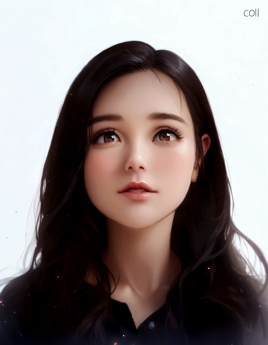 a close up of a woman with long hair and a black shirt, cute girl