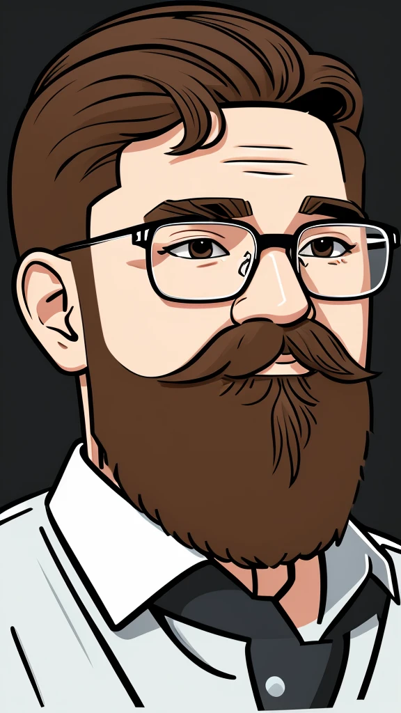 One man, short beard, handsome, front, glasses, one stroke, icon size, illustration style, simple style