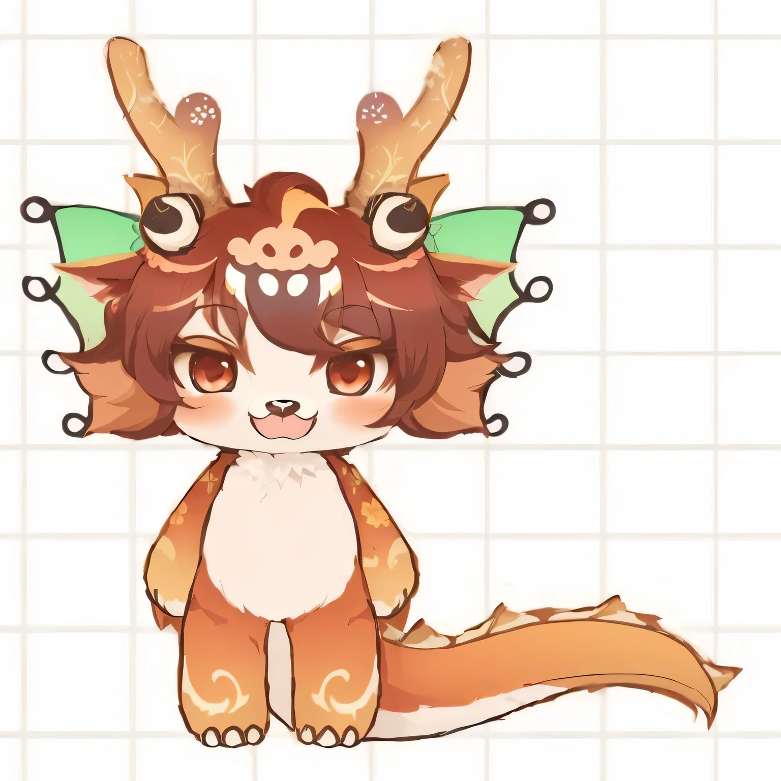 anime character with horns and a tail with a face of a fox, mythical creature, character adoptable, a mythical creature, chibi, as an anthropomorphic dragon, three - tailed fox, full body adoptable, cute character, jellyfish phoenix dragon, long tail with horns, but as an anthropomorphic dragon, cute axolotl, maplestory mouse， depth maps