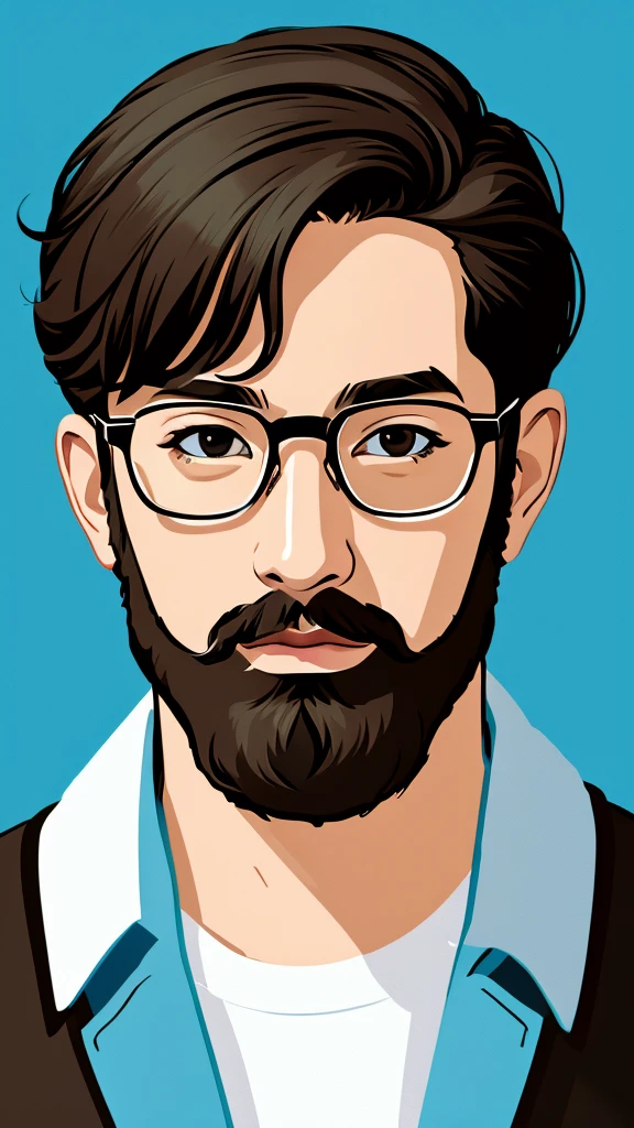 One arab face man, short beard, handsome, front, glasses, one stroke, icon size, illustration style, simple style