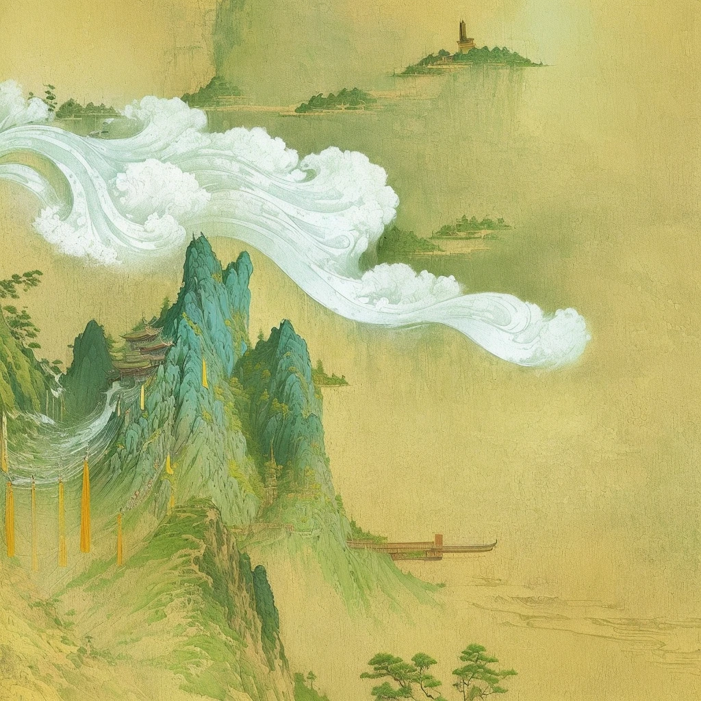 There is a painting，There is a mountain in the painting，There is a river and some trees on the hill, Inspired by Ma Yuan, Chinese scenery, Song, Inspired by Qiandu, Extremely detailed painting, inspired by Zhang Shunzi, Qing Dynasty, 受到Song徽宗的启发, Inspired by Wang Jian, Inspired by Li Di, Inspired by Tang Yin, Ming Dynasty