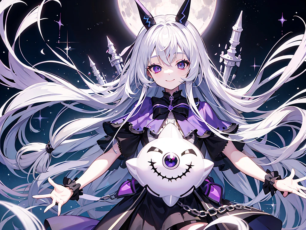 1 Doll Girl,Marionette,Silver Hair,Super Long Hair,Purple Eye,Big eyes,smile,Age 6 years old ,Height 60cm