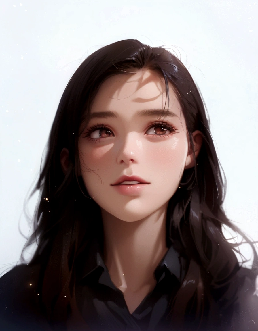 a close up of a woman with long hair and a black shirt, beautiful girl, cute girl 