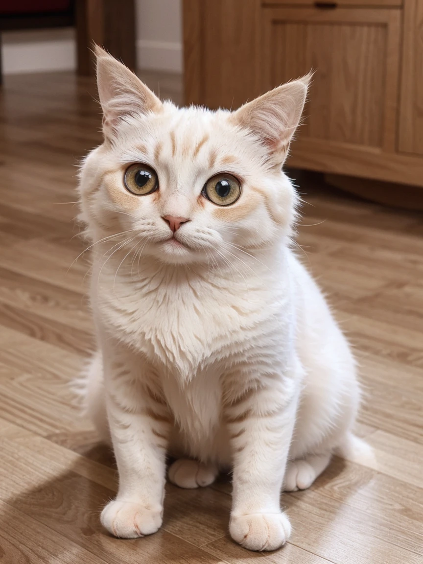 Beautiful cute cat in cartoon style with big eyes in anime style. it should be white and stand on two legs.