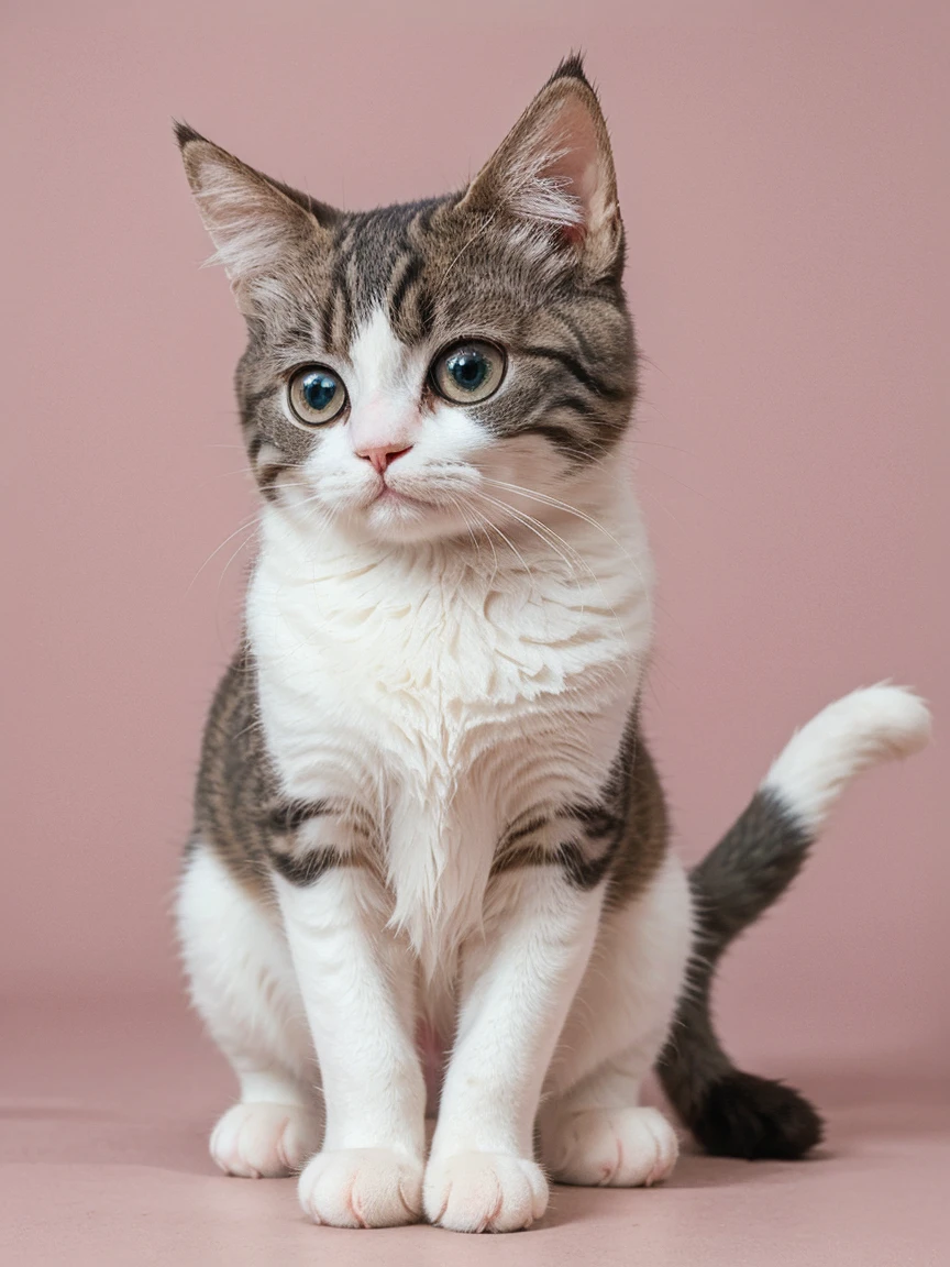 Beautiful cute cat in cartoon style with big eyes in anime style. it should be white and stand on two legs.