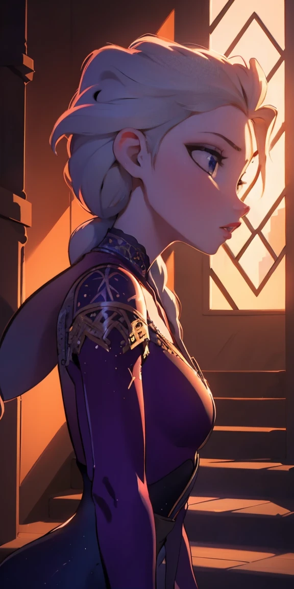 a woman racing down the stairs in a castle, intricate detailed portrait, beautiful detailed eyes, beautiful detailed lips, extremely detailed face and features, long eyelashes, dynamic pose, chiaroscuro lighting, rich colors, dramatic shadows, cinematic composition, unreal engine, 8k, high resolution, photorealistic, masterpiece