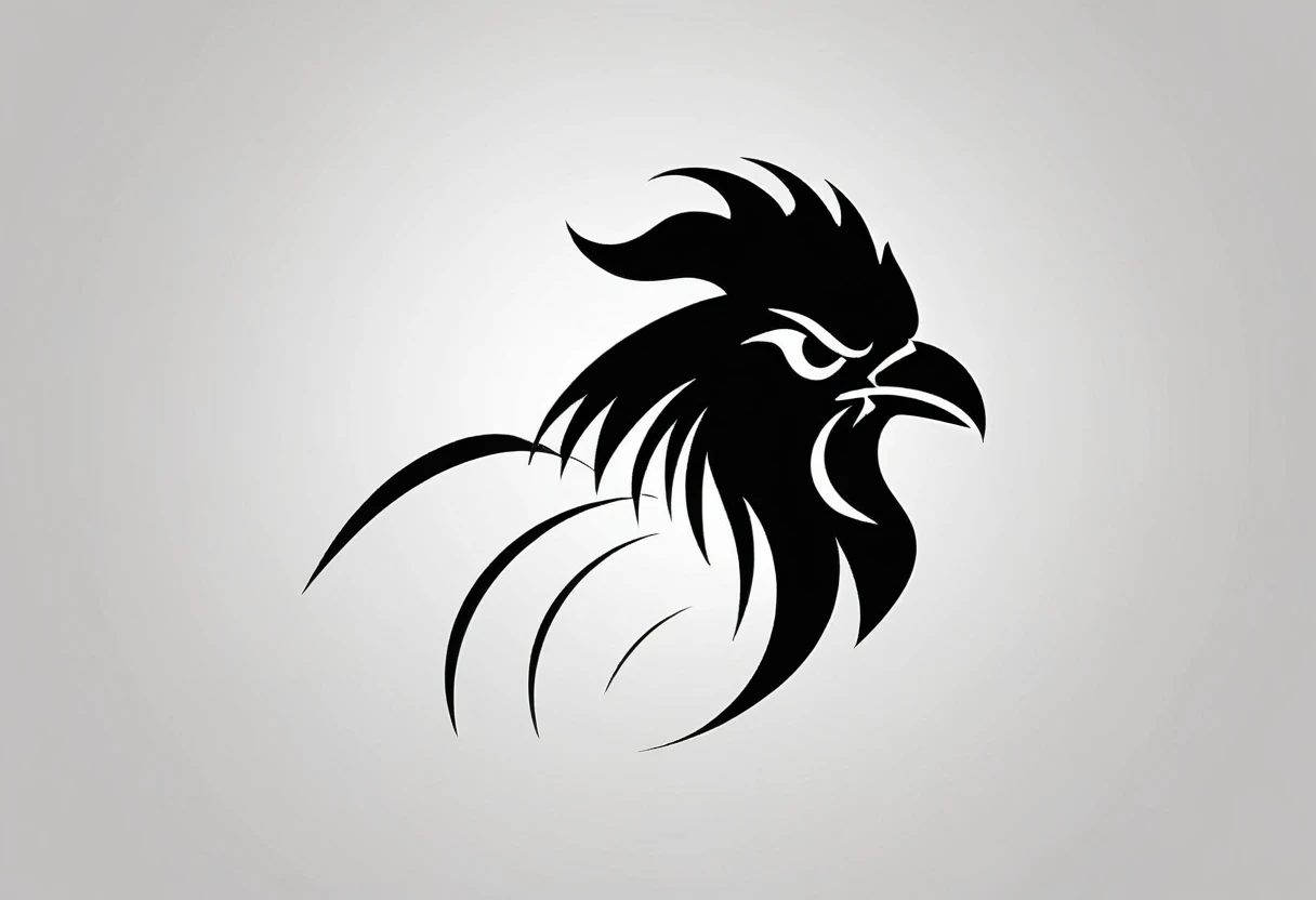 negative space logo silhouette Rooster angry shape , face looking to the left side, low detail, luxury, very simple, connocation, vector, 2D, modern white and black company logo