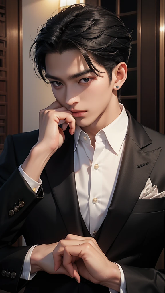 man,handsome,high,Thai person,luxury house,black hair,black eyes,Wear a diamond watch
