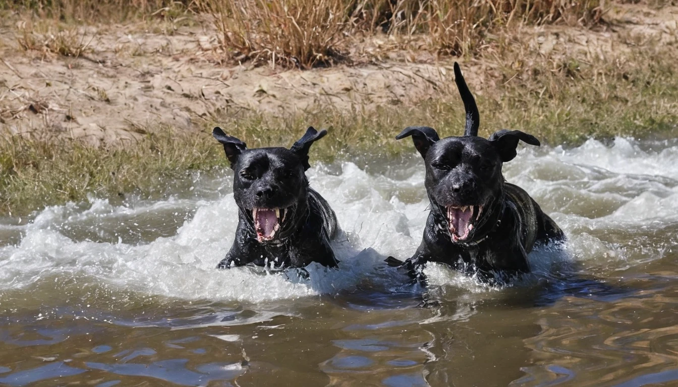 close up dog in water at sunshine