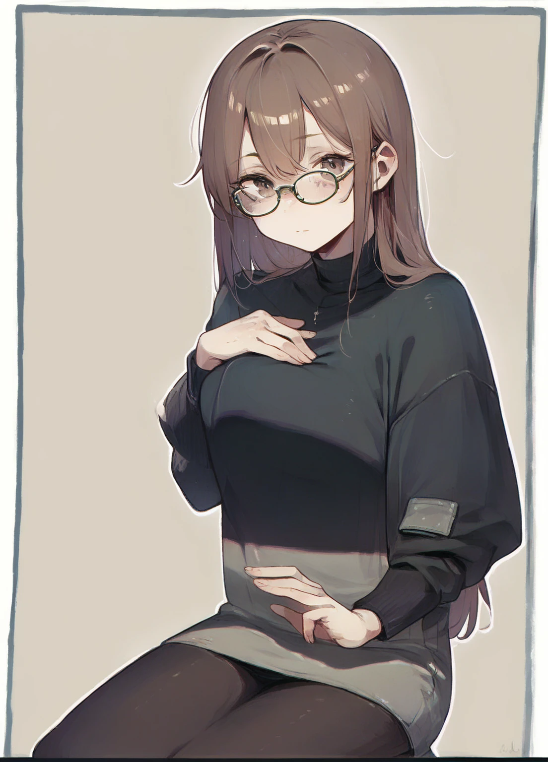 1 girl, black jacket, brown hair, wearing glasses