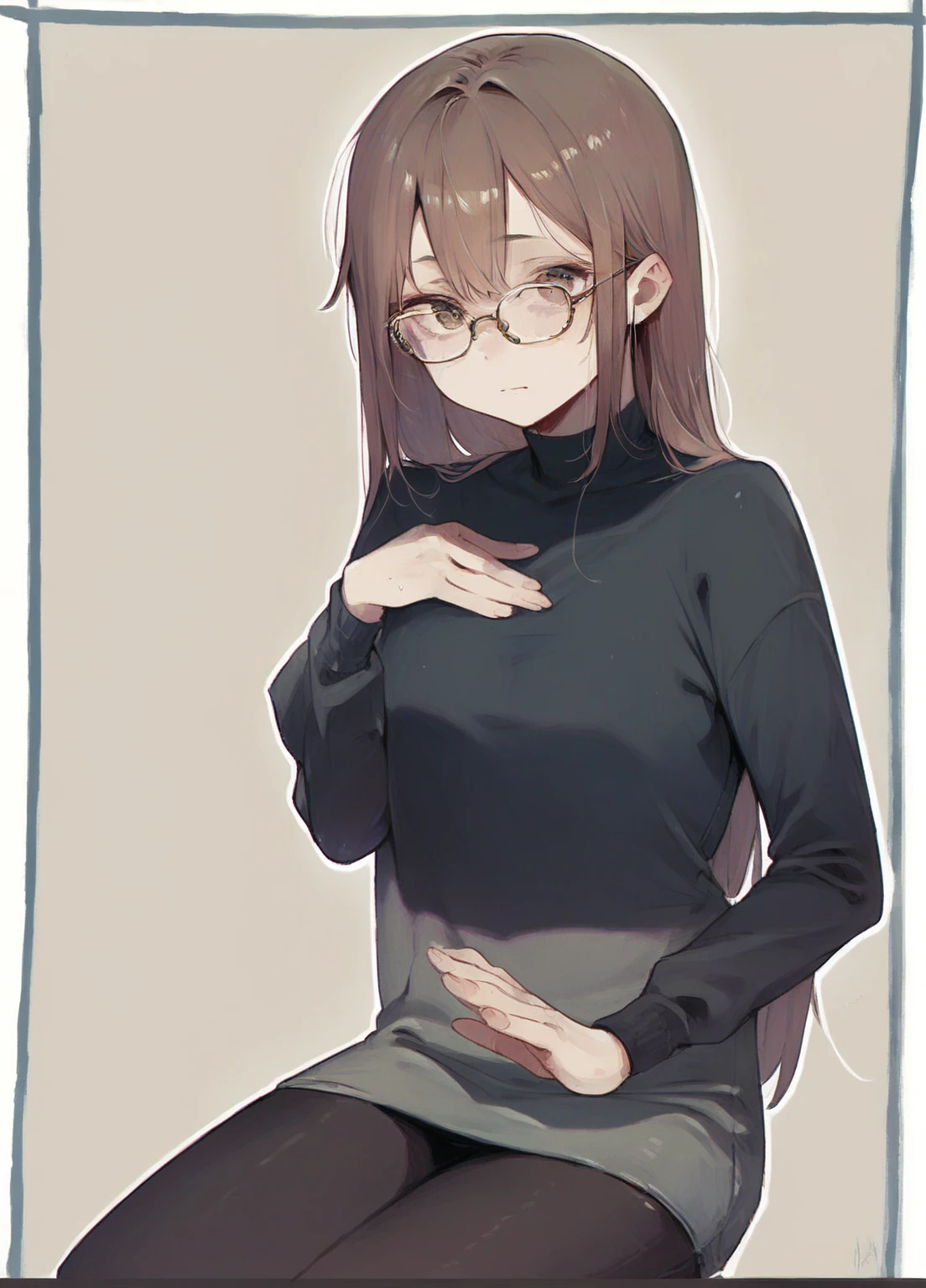 1 girl, black jacket, brown hair, wearing glasses