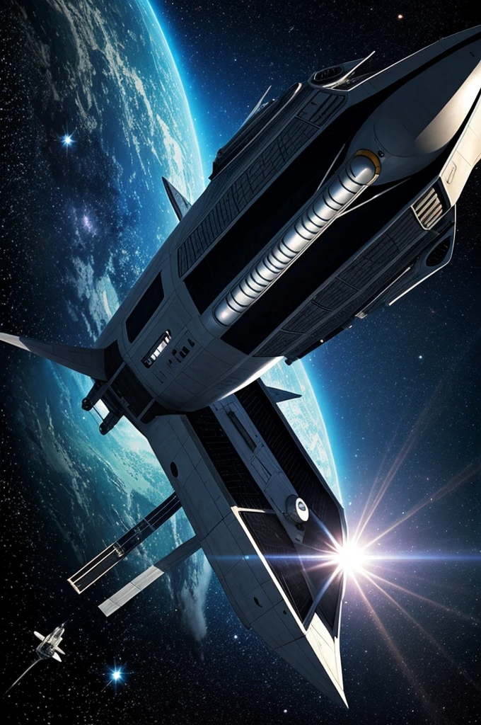 Escena de una nave espacial surcando el espacio) for a comic 
