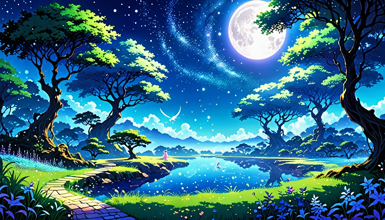 An enchanting realm shrouded in ethereal phosphorescence, where luminescent flora and fauna dance in the gentle glow of unseen moonlight. This digital anime painting captures a mesmerizing scene of mystical creatures frolicking in a radiant paradise. Every pixel shimmers with otherworldly beauty, creating a captivating and immersive experience for the viewer. The image transports you to a spellbinding world of magic and wonder, where reality and fantasy intertwine in perfect harmony.