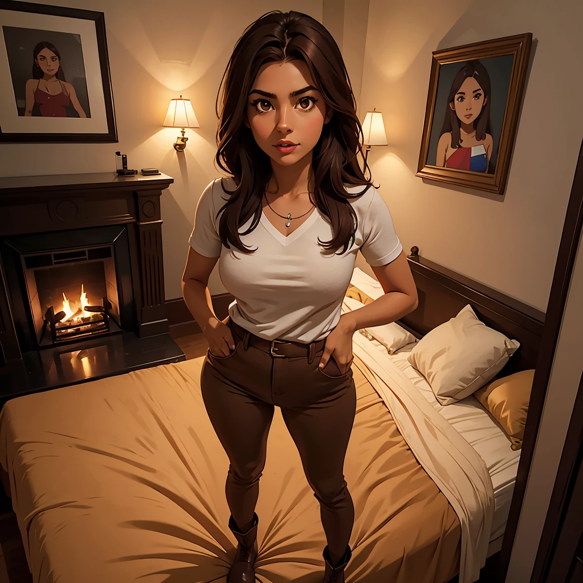 Naked Girls,Brown Hair,Western Sheriff,Belt with holster on waist,Western Boots,Watch on wrist,Being drunk,Shyness,indoor,Above the knee shot,Lying in bed,Ultra-high resolution,16K