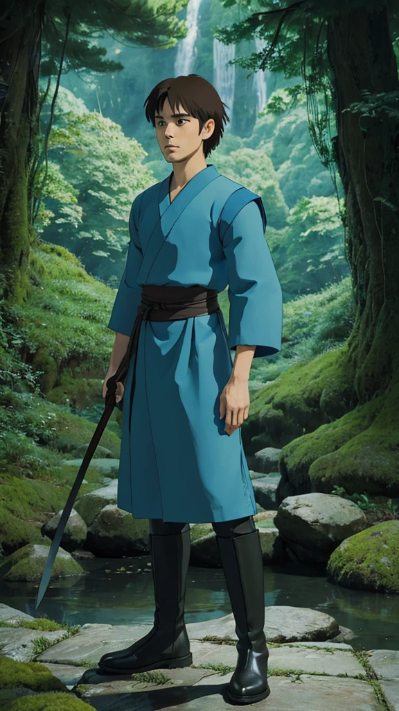 Here is the translated analysis of Ashitaka's character design in "Princess Mononoke" into English:
### 1. Face Shape
- Oval with a sharp jawline
### 2. Eyes
- Large, gentle eyes
- Dark brown irises
### 3. Eyebrows
- Thick and arched
### 4. Hairstyle
- Short, dark brown hair
- Straight
### 5. Skin Color
- Healthy tan complexion
### 6. Expression
- Calm and thoughtful
### 7. Body Type
- Muscular and well-toned
### 8. Height
- Average height (around 170 cm)
### 9. Clothing
- Blue tunic
### 10. Pants
- Dark green pants
### 11. Shoes
- Leather boots
### 12. Accessories
- Green amulet
### 13. Weapons
- Bow and arrows
- Sword
### 14. Posture
- Graceful stance in combat
### 15. Gestures
- Calm and efficient movements
### 16. Silhouette
- Well-proportioned, lean silhouette
### 17. Color Scheme
- Natural, muted colors
### 18. Palette
- Blue, green, and brown natural tones
### 19. Patterns
- Plain, simple design
### 20. Fabric Texture
- Coarse linen and leather
### 21. Surface Finish
- Matte texture
### 22. Movement Depiction
- Agile and powerful movements
### 23. Harmony with Background
- Blends seamlessly with natural environments
### 24. Film Color Grading
- Emphasis on natural hues
### 25. Character Motivation
- Protecting harmony between his village and nature
### 26. Age
- Around 17 years old
### 27. Depiction of Growth
- Illustrates emotional and mental growth
### 28. Character Voice
- Calm tone
### 29. Backstory
- Brave young man cursed
### 30. Combat Style
- Flexible and swift
### 31. Role
- Protagonist, mediator
### 32. Conflict
- Struggle between the Forest Spirit and human society
### 33. Relationships
- Bond with San
### 34. Motif
- Living in harmony with nature
### 35. Symbolism
- Balance between humans and nature
### 36. Cultural Background
- Ancient Japanese Emishi tribe
### 37. Design Influence
- Japanese traditional culture
### 38. Design Philosophy
- Simple yet functional
### 39. Character Uniqueness
- Blend of reality