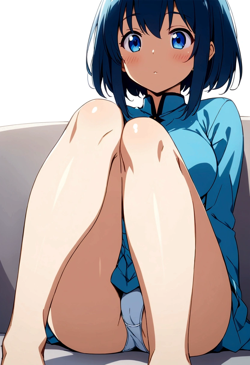 Blue Jersey、anime、Sitting with legs crossed、Panty shot