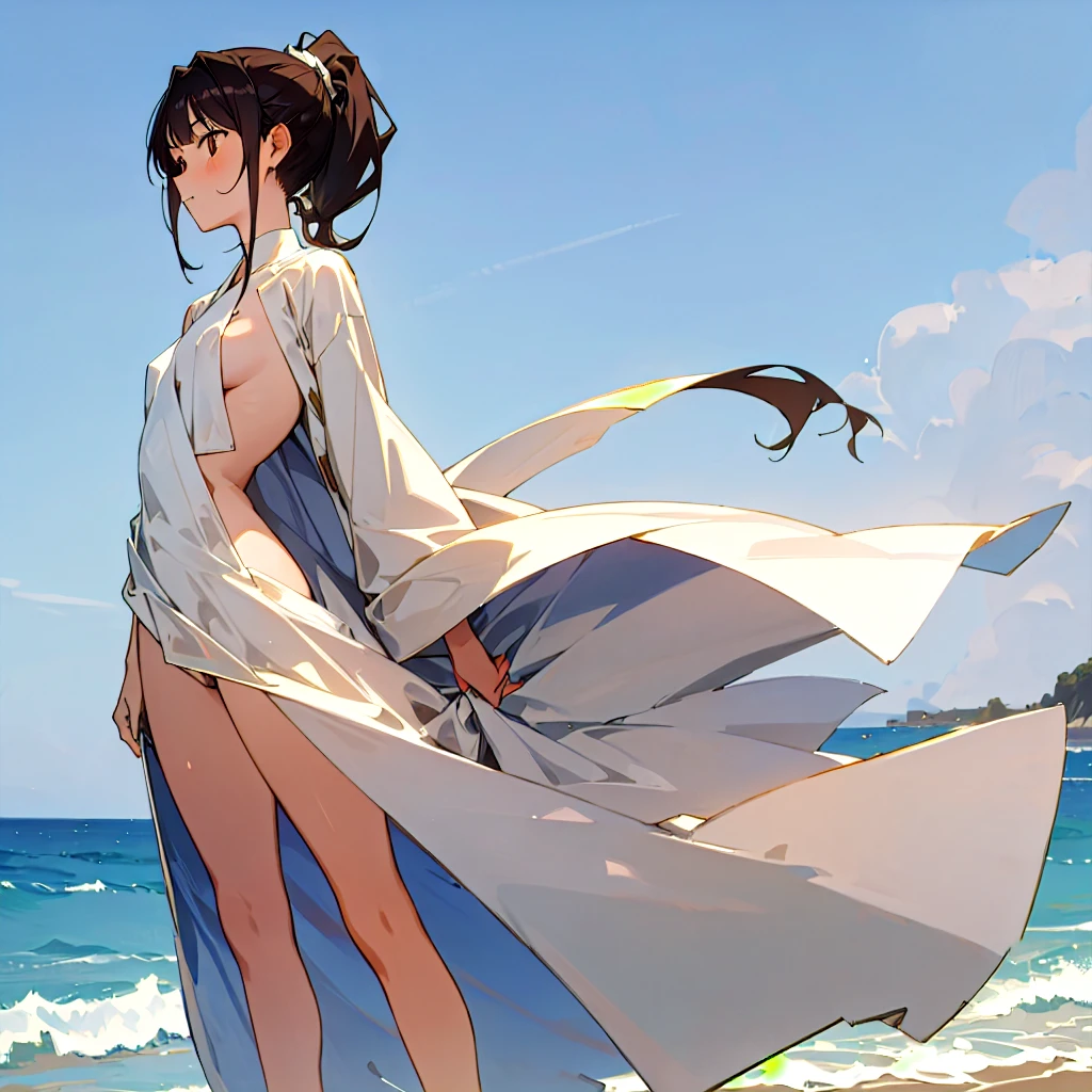 shimoda is an 18-year-old woman. nude, She has long, dark hair that she often ties up in a ponytail, and gentle brown eyes. She is tall and skinny, with a graceful and elegant bearing.