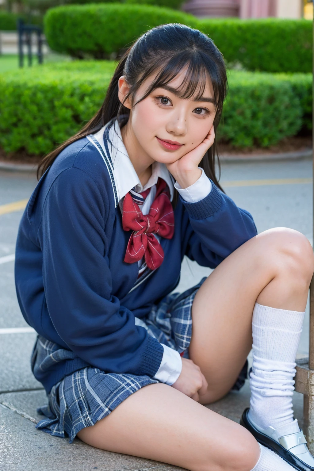 (photorealistic:1.4), best quality, masterpiece, raw 32k photo, (extremely detailed japanese beautiful girl), (extremely detailed eyes:1.2),(cute face:1.2), ultra-detailed, ultra high res, amazing, BREAK,sitting,
(school uniform:1.5),detailed school girl, (disneyland:1.3), beautiful detailed girl, bangs, cute face, miniskirt,(loafers),(baggysocks),((panties))