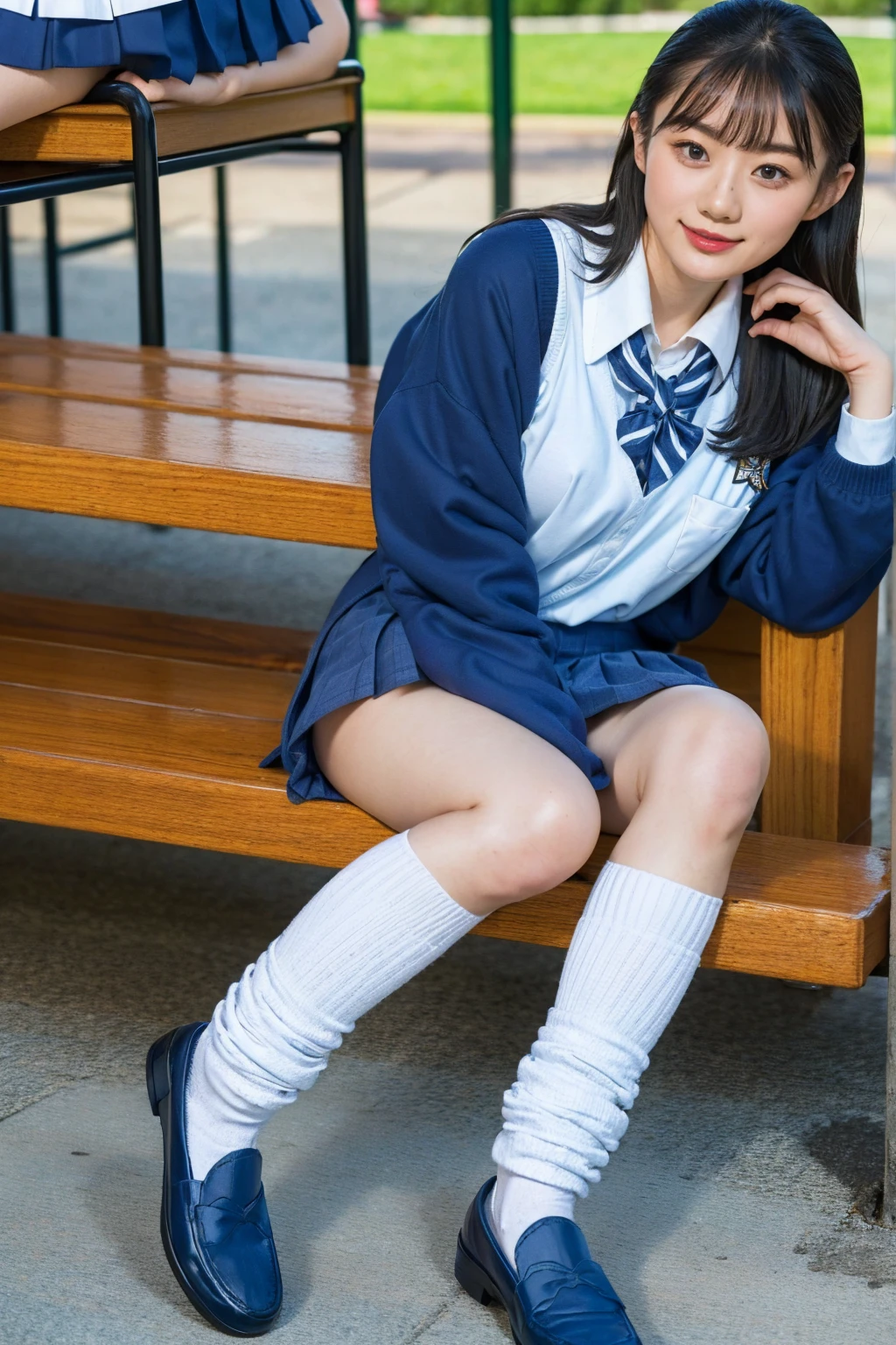 (photorealistic:1.4), best quality, masterpiece, raw 32k photo, (extremely detailed japanese beautiful girl), (extremely detailed eyes:1.2),(cute face:1.2), ultra-detailed, ultra high res, amazing, BREAK,sitting,
(school uniform:1.5),detailed school girl, (disneyland:1.3), beautiful detailed girl, bangs, cute face, miniskirt,(loafers),(baggysocks),((panties))