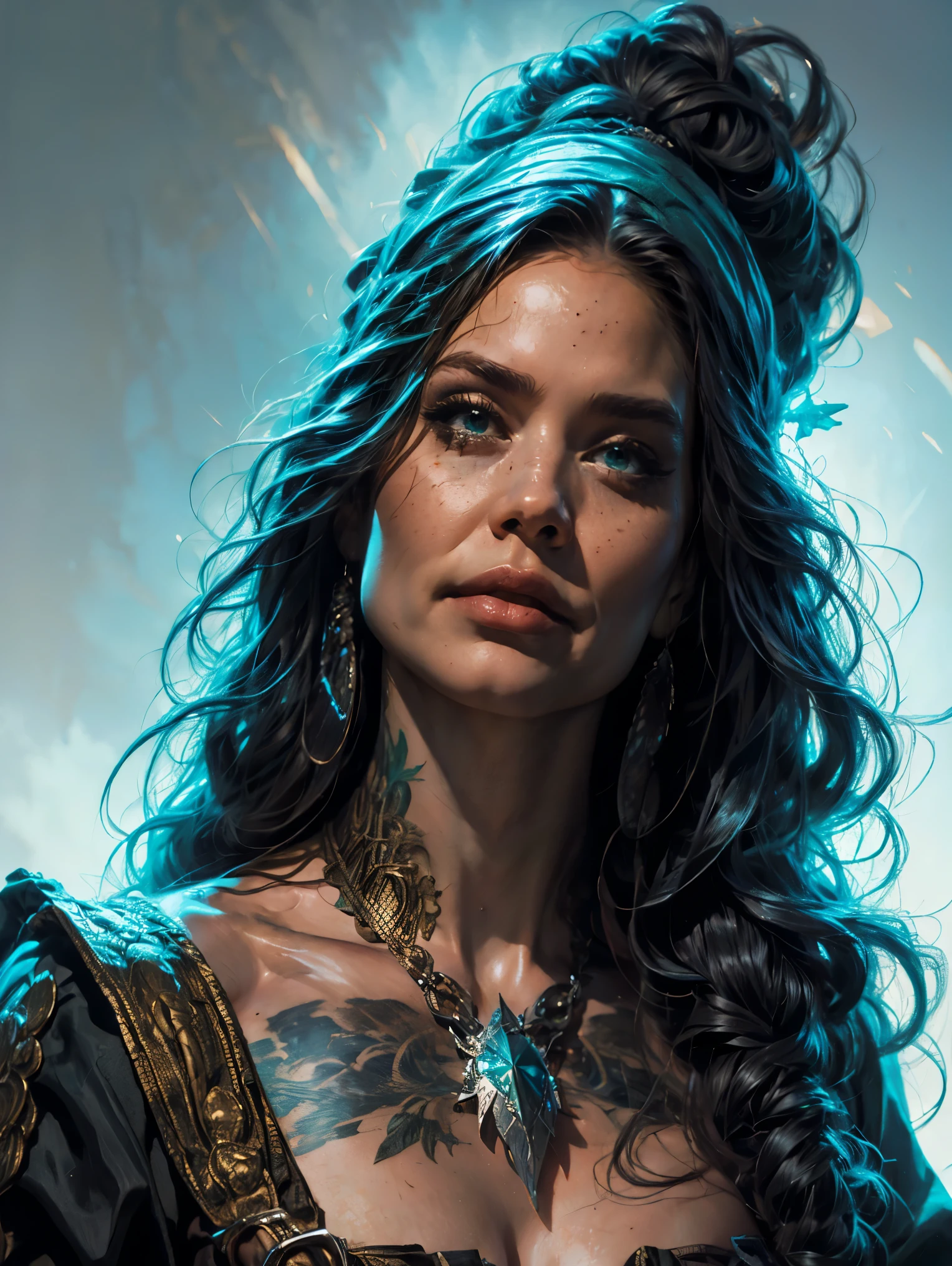 a young sea witch from the early 18th century based on Angelina Jolie, dungeons and Dragons 5th edition fantasy illustration, highly detailed cinematic fantasy portrait, black outlining, full color illustration, in the style of BORIS VALLEJO & JULIE BELL, masterpiece, 8k, ultra-detailed, physically-based rendering, vivid colors, dramatic lighting, intricate background, fantasy, photorealistic