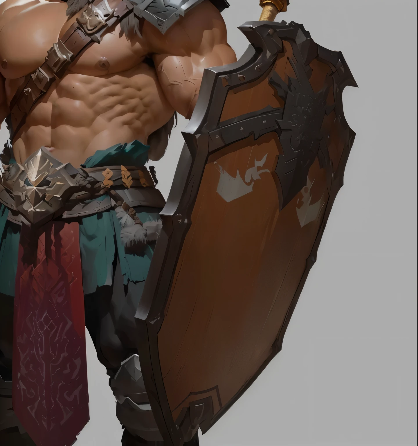 There is a statue of a man holding a sword and shield, barbarian class, Concept art of the warrior, male barbarian, Male Warrior, barbarian, Character Art Close-up, Samurai character design, artstation concept, barbarian warrior, Handsome strong man in armor, Detailed digital concept art, Detailed full body concept art, Draw as game concept art, Detailed concept art