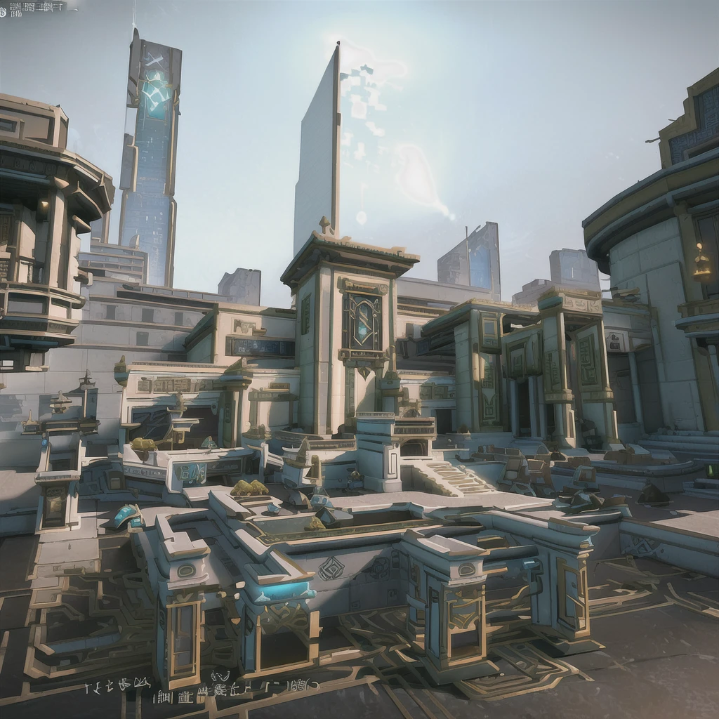 There is a picture of the city,There is a fountain in the middle, Overwatch大楼, tf2 screenshots, Sci-fi temple appearance, Temple of the Stars!!!, tf2 map. net, Overwatch, Screenshot from《Overwatch》, tf2 screenshots colour palette, 风格化的Concept Art, zenith view, Game image, unity screenshot, 3 d stylize scene,(masterpiece:1.2), best quality, masterpiece, high resolution, The original, Extremely detailed wallpaper, Perfect lighting, CG,realism,painting,Unreal Engine,Concept Art,grey_background,landscape, architecture,European style,huge,desert,warm color,,remains
