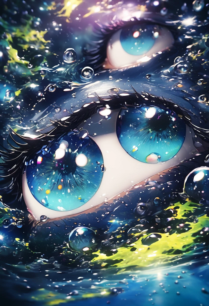 a detailed ((rolling eyeballs)) in a , cosmic watery dimension using crystal clear effect , ((wet effect)) , shimmering vibrant , blackpitch background using hd , 32k high resolution, clear grahpic , high quality image in 32k resolution.