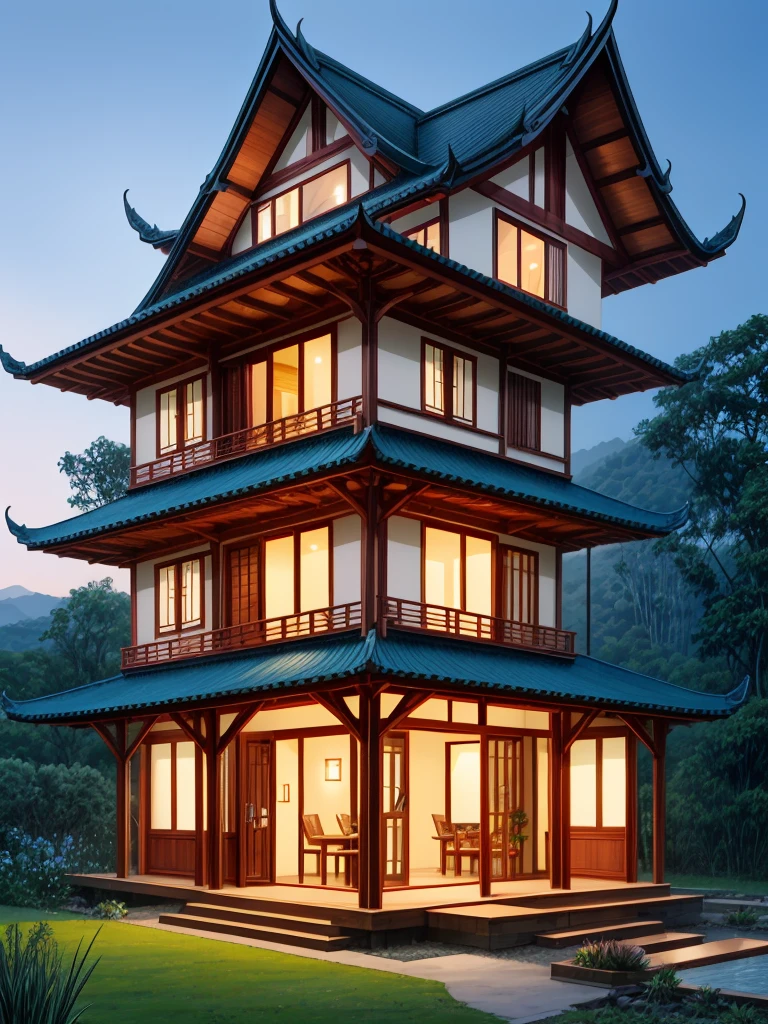 Thai style wooden house,Big Back,beautiful