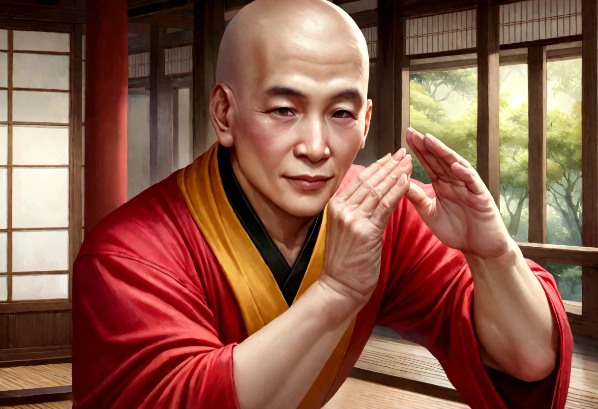 Buddhist Monk Namo Amituofo Greeting Namaste Realistic Image