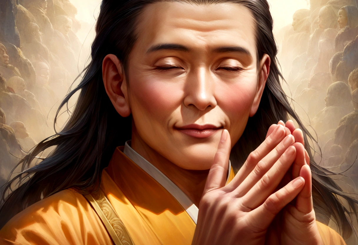 Buddhist Monk Namo Amituofo Greeting Namaste Realistic Image