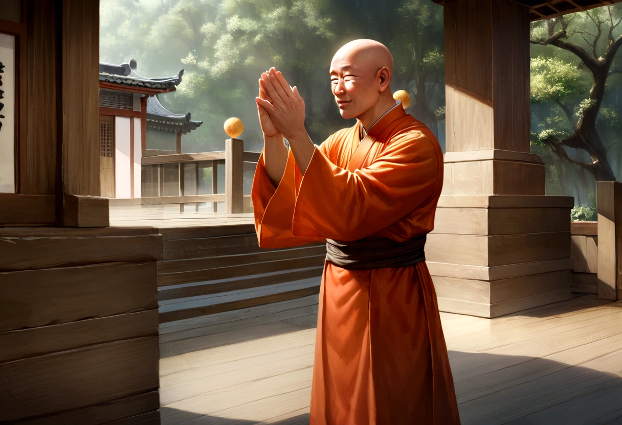 Buddhist Monk Namo Amituofo Greeting Namaste Realistic Image