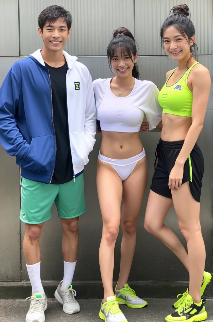 3 people、Japanese、Athletics、smile、Sportswear、Wet body、Browsing Caution