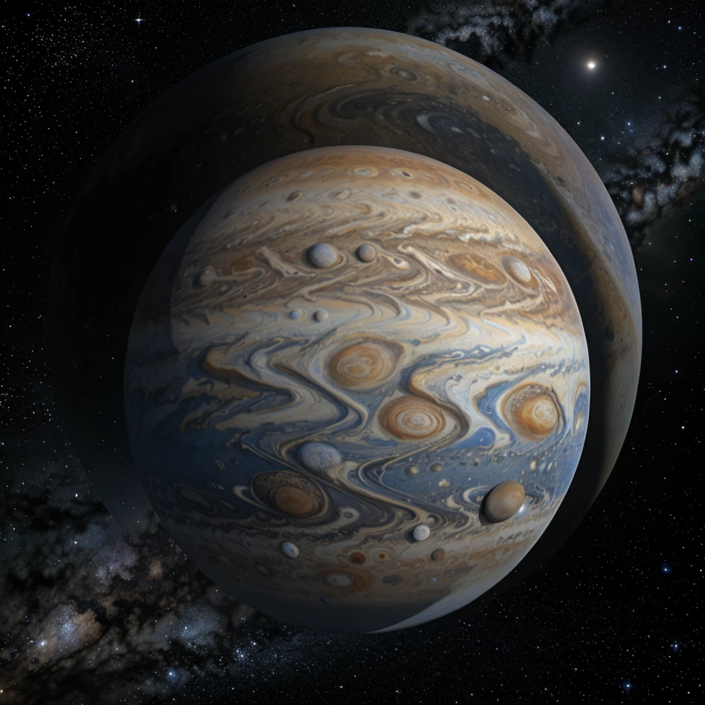 Space where there are many planets, Jupiter, Earth, a small moon near the earth