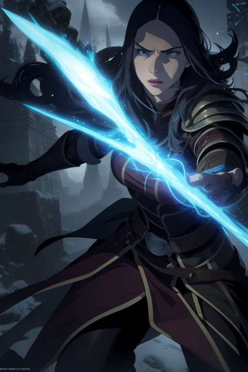 female mage in magical battle, full body, zoom out, intricate details, beautiful detailed eyes, beautiful detailed lips, extremely detailed face and features, long eyelashes, detailed fantasy armor, glowing magical energy, epic cinematic lighting, dramatic lighting, volumetric fog, fantasy landscape, moody atmosphere, vibrant colors, digital art, concept art style, masterpiece, best quality, 8k, high resolution, hyper detailed