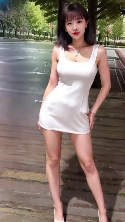 (8K, best quality, masterpiece, Golden Ratio Composition,:1.3), (Beautiful woman in her 40s), (穿着Black pantyhose,), (Wearing white cheongsam:1.2), (Huge breasts), (Long legs), (Short jeans), Soft face line, Gentle and beautiful, (Silver short hair), Black pantyhose,
