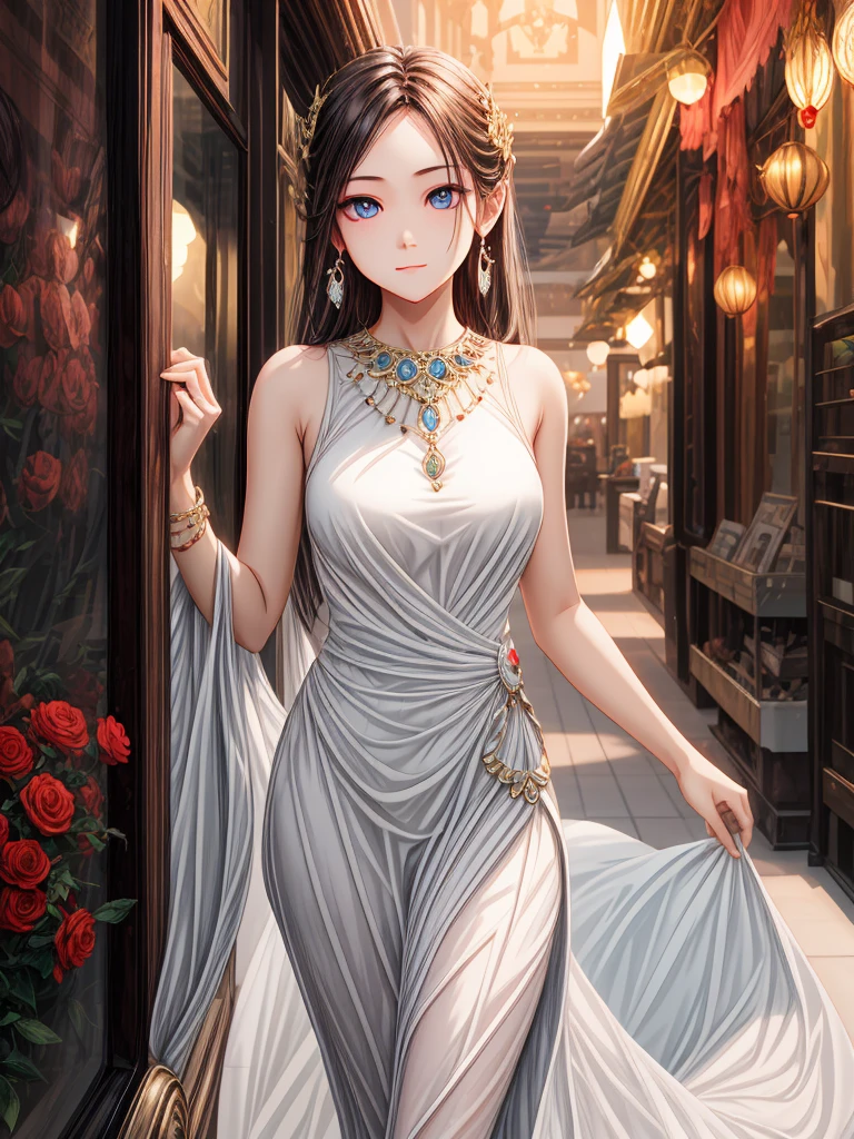 Model,Thai girl,fit,Big eyes,long evening dress,Luxurious jewelry